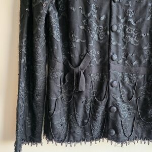 STORYBOOK KNITS Cardigan Size M Buttons Lace Bead Dark Romantic Gatsby 3D NYE